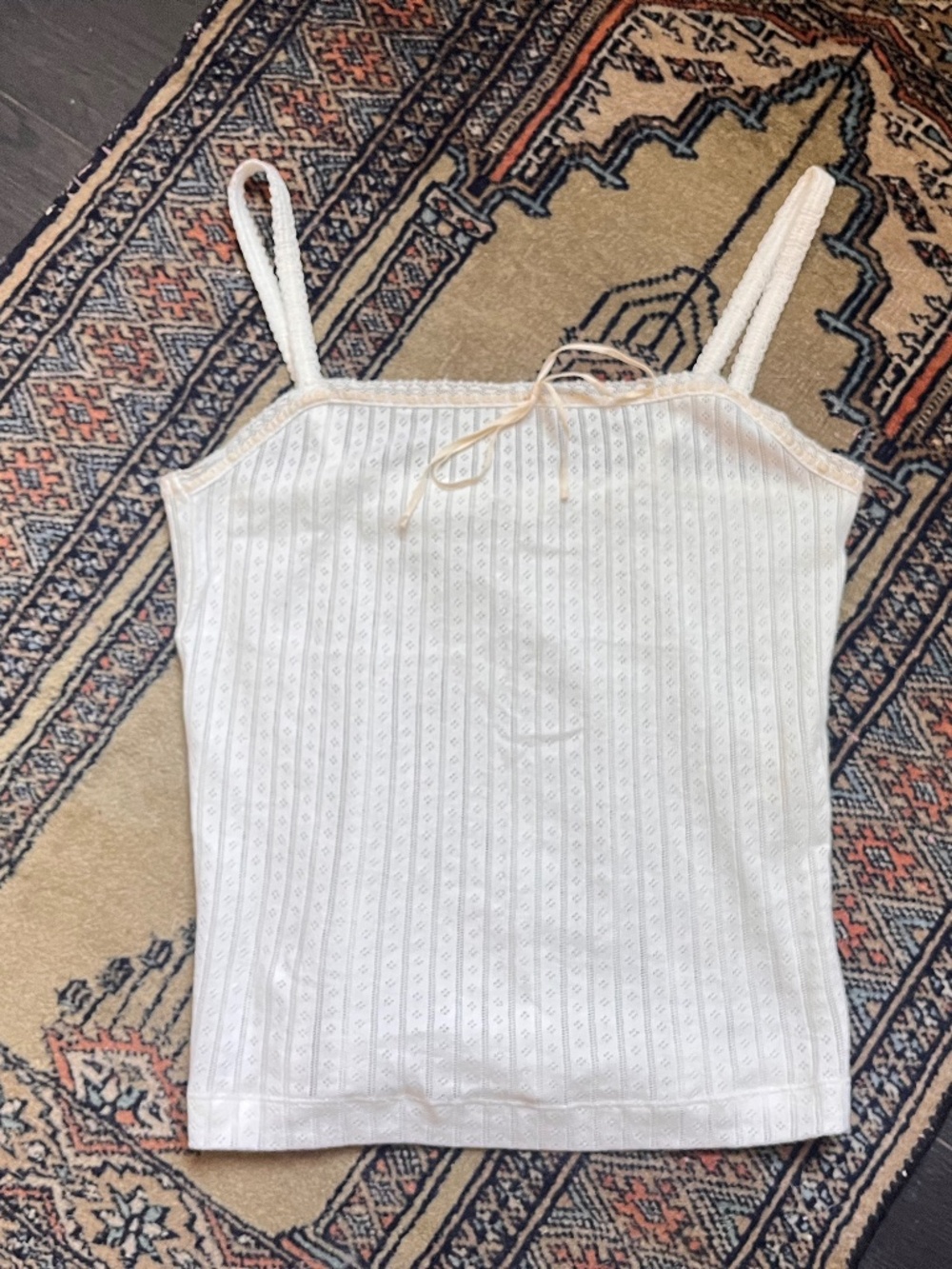 Doen pointelle tank top xs salt white organic cotton lois gap lace cami camisole